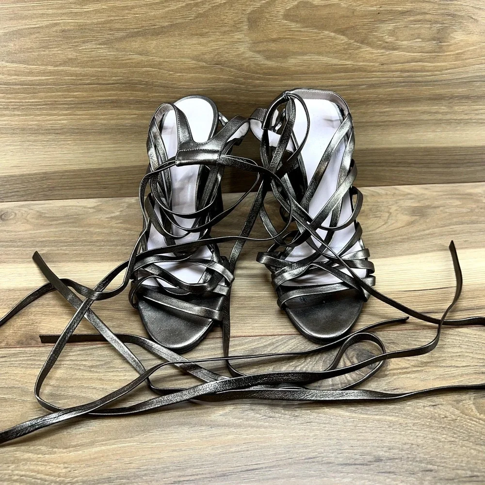Jill Stuart 8.5 9 EU 39 Strappy Gladiator Tie Heels Bronze Leather